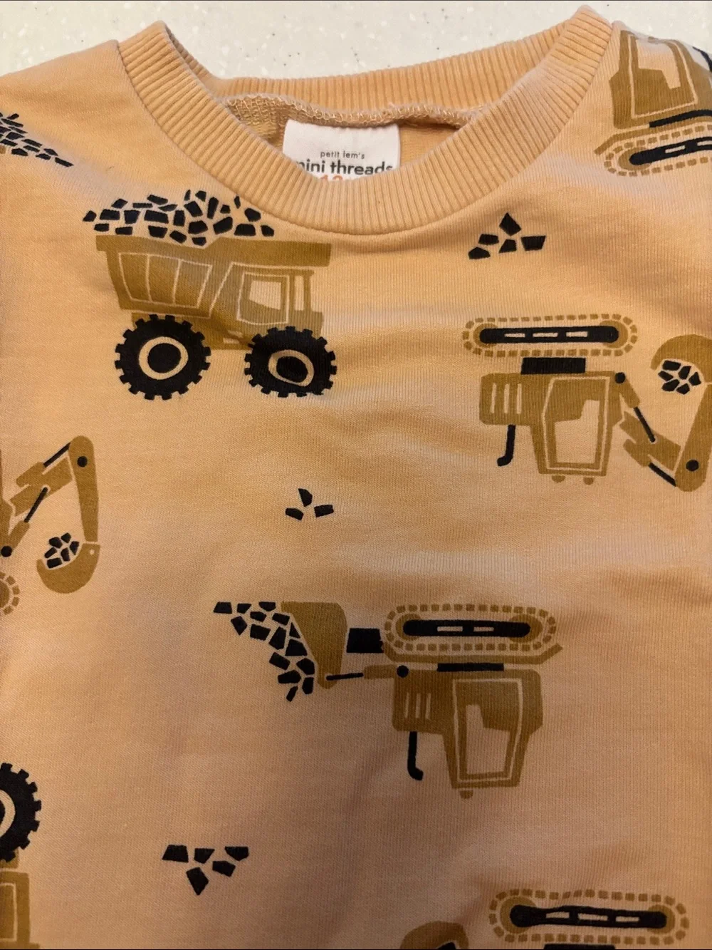 Kids Construction Print Short Sets  - Cream & Tan